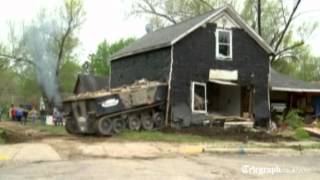 British military tank destroys US home [upl. by Noisla]