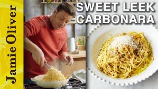 Sweet Leek Veggie Carbonara  Jamie Olivers MeatFree Meals [upl. by Bascio]