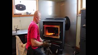 How to start a Hitzer 5093 coal stove [upl. by Enylodnewg]