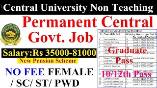 🤩Non Teaching Central Govt Permanent Vacancy 2025🔥  Salary 350001 lakh  New Pension Scheme [upl. by Krute]