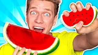 Making CANDY out of SQUISHY FOOD JELLO WATERMELON Learn How To DIY Squishies Food Challenge [upl. by Litman]