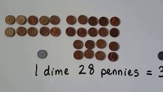 Grade 2 Math 38 Trading pennies for dimes [upl. by Dyrrej]