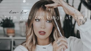 HOW TO TRIM and CUT YOUR OWN BANGS at home super easy method  ImMalloryBrooke [upl. by Richarda]