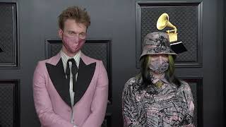 Billie Eilish and Finneas on the Red Carpet  Fashion Cam  2021 GRAMMYs [upl. by Santini]