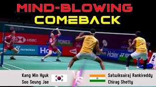 MINDBLOWING COMEBACK  Kang Min HyukSeo Seung Jae vs Satwiksairaj RankireddyChirag Shetty [upl. by Anoynek565]