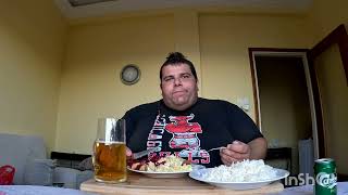 Tasty 🙂 Delicious Greek Dinner Schnitzel Rice 🥗Salad and 🍺Beer mukbang ENJOY Talking 😊 [upl. by Naugan806]