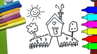 How To Draw House with Nice Yard  Coloring Pages [upl. by Enutrof201]