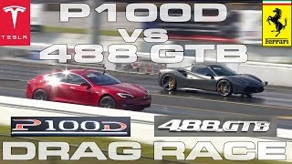 Tesla Model S P100D Ludicrous vs Ferrari 488 GTB Spider 14 Mile Drag Race [upl. by Treve]