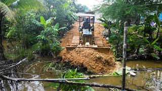 Starting New Project Great Bulldozer Skills Pushing Stone Into Water amp 5TON Trucks Team Dumping [upl. by Idnic889]