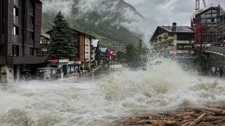 In Europe now Switzerland river overflow causes severe flooding in Zermatt [upl. by Lednek]