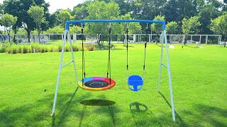 AB0302C  440lbs AFrame Swing Sets with Saucer Swing and Toddler Swing [upl. by Allisan878]