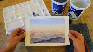 Beginning Watercolor Tutorial  Gradient Sunset Sky and Mountains [upl. by Ellohcin]