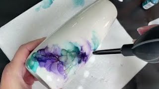 122 Wispy Alcohol Ink Art on Ceramic Vase [upl. by Eraste]