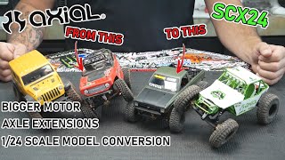 AXIAL SCX24 BIG MOTOR  AXLE EXTENSIONS  124 SCALE TOYOTA MODEL CONVERSION [upl. by Wanda]