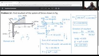 Problem 20Coplanar Non concurrent force system Varignons theoremComposition resolution of forces [upl. by Nocaj341]