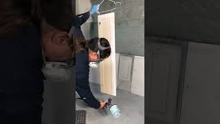 Spraying primer kitchen cabinet doors [upl. by Lladnor]