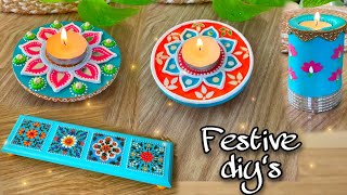 4 Amazing Diwali decoration ideas  Easy crafts for Diwali  DIY Lippan art  tea light holder DIY [upl. by Aniad]