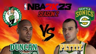 Tim Duncan vs Bob Pettit  Boston Celtics vs Seattle Supersonics  Season 2 Game 31 [upl. by Reinaldo]