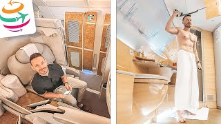 Upgrade in die First 14 Stunden Emirates First Class A380  YourTravelTV [upl. by Yeknarf675]