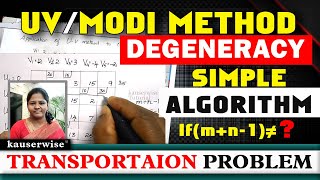 Degeneracy in Transportation Problem  UV Method  Modi Method  Operations research  by kauserwise [upl. by Ateikan]