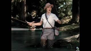 Fly Fishing Scene from quotLibeled ladyquot 1936 Colorized Comedy William Powell Myrna Loy [upl. by Ettezzil577]