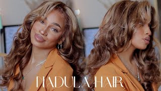 How To Cut Curtain Bangs On A Wig  Nadula Honey Blonde Wig Review [upl. by Aihsemek]