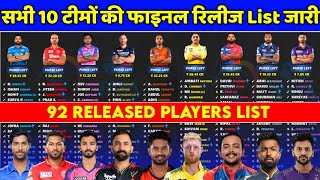 IPL 2024  All 10 IPL Teams Released Players List  IPL 2024 Released amp Retained Players List [upl. by Airebma602]