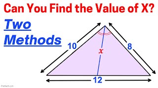 ANGLE BISECTOR Find X Value by using the Angle Bisector Theorem amp Law of Cosines  Simple Tutorial [upl. by Padriac]