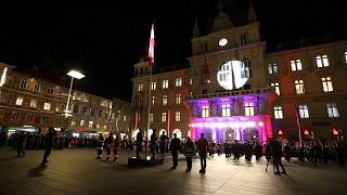 Österreichische Bundeshymne HD  Nationalfeiertag Flaggenparade in Graz [upl. by Zilef734]