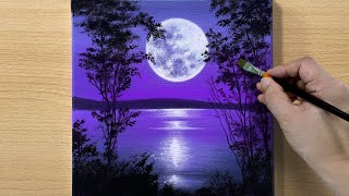 Full Moon Painting  Acrylic Painting for Beginners  STEP by STEP 173  보름달 풍경화 [upl. by Ennad]