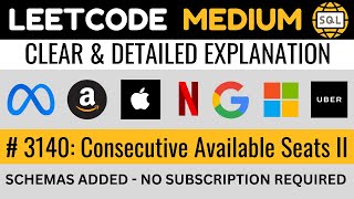 Leetcode MEDIUM 3140  Consecutive Available Seats II RANKING SQL  Solved by Everyday Data Science [upl. by Claman36]