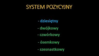 Systemy pozycyjne 1 System dwójkowy czwórkowy ósemkowy i szesnastkowy  jak to działa [upl. by Airdnna303]