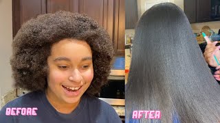 FROM CURLY TO STRAIGHT✨ Straightening Natural Hair Routine NO HEAT DAMAGE [upl. by Mok]