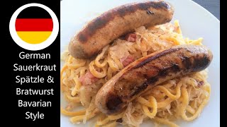 🇩🇪German Sauerkraut Spätzle amp Bratwurst Bavarian Sausages Recipe Passportcookbook [upl. by Nonnair270]