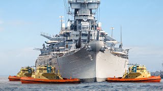 US Massive Battleship Taken Into Sea by Powerful Tugboats [upl. by Statis]