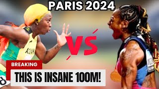 Shelly ann Fraser Pryce Battles Shacarri Richardson In Epic Women’s 100 Meters 2024 Paris Olympics [upl. by Rab63]