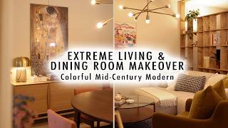 EXTREME LIVING amp DINING ROOM MAKEOVER Colorful MidCentury Modern Apartment  XO MaCenna [upl. by Adoh]