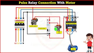 Pulse Relay Connection with Motor to turn ONOFF by using Single Push Button [upl. by Vyky]