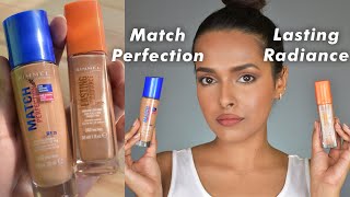 TRYING RIMMEL FOUNDATIONS  Match Perfection amp Lasting Radiance  Review [upl. by Adnomal]