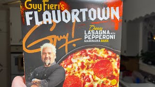 Guy Fieri’s cheesy lasagna with pepperoni marinara sauce review [upl. by Ryhpez530]