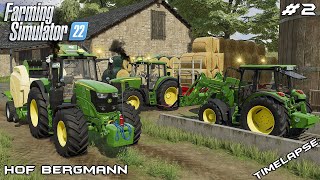 Baling amp transporting STRAW BALES with John Deeres  Hof Bergmann  Farming Simulator 22  Episode 2 [upl. by Leamiba374]