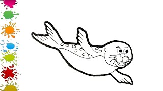 Lets Draw a Seal  Painting Drawing Coloring for Toddlers and Children how to draw easily [upl. by Takeshi945]