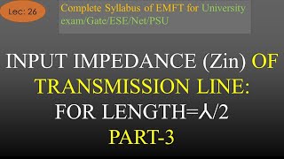 Input Impedance of Transmission Line of λ2 Length  EMFT  R K Classes  Hindi  Lec 26 [upl. by Grazia]