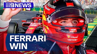 F1 fans celebrate Ferrari winning the Grand Prix in Melbourne  9 News Australia [upl. by Novaelc]