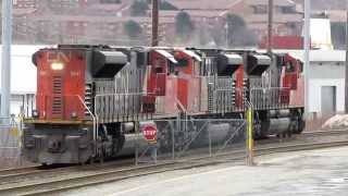 A trio of CN SD70M 2s Halifax Intermodal Terminal 9 April 2014 [upl. by Peggir]