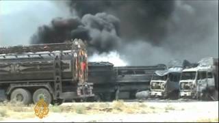 NATO trucks destroyed after Afghan Taliban attack [upl. by Ahsaeit]