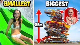 WORLDS SMALLEST SLIDE TO WORLDS BIGGEST SLIDE BROTHER VS SISTER CHALLENGE [upl. by Kilmarx]