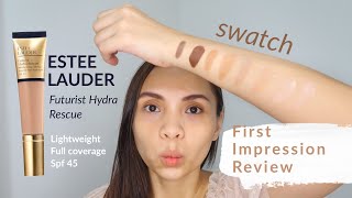 NEW ESTEE LAUDER FUTURIST HYDRA RESCUE MOISTURIZING MAKEUP SPF45  FIRST IMPRESSION  SWATCH [upl. by Anitnemelc]