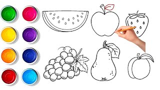 Drawing kids Draw Fruit Easy Step by Step  Fruits Coloring amp Painting for Kids amp Toddlers [upl. by Tcideneb]