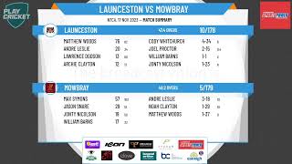 Cricket North  CN Mens Second Grade  Round 6  Launceston v Mowbray [upl. by Bara81]